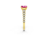 Yellow gold Princess Cut Pink Sapphire Solitaire Ring with Cathedral Setting and Pavé Band_26