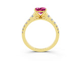 Yellow gold Princess Cut Pink Sapphire Solitaire Ring with Cathedral Setting and Pavé Band_27