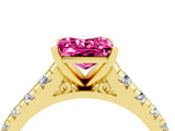 Yellow gold Princess Cut Pink Sapphire Solitaire Ring with Cathedral Setting and Pavé Band_28
