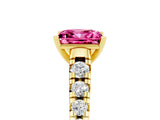 Yellow gold Princess Cut Pink Sapphire Solitaire Ring with Cathedral Setting and Pavé Band_29