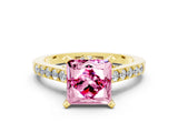 Yellow gold Princess Cut Pink Sapphire Solitaire Ring with Crossover Gallery and Round  Pavé Band_12