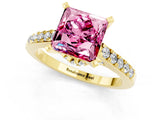 Yellow gold Princess Cut Pink Sapphire Solitaire Ring with Crossover Gallery and Round  Pavé Band_13