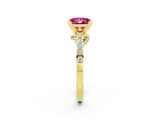 Yellow gold Princess Cut Pink Sapphire Solitaire Ring with Crossover Gallery and Round  Pavé Band_14