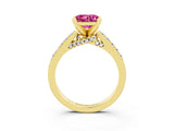 Yellow gold Princess Cut Pink Sapphire Solitaire Ring with Crossover Gallery and Round  Pavé Band_15