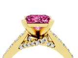 Yellow gold Princess Cut Pink Sapphire Solitaire Ring with Crossover Gallery and Round  Pavé Band_16