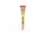 Yellow gold Princess Cut Pink Sapphire Solitaire Ring with Filigree Band and Four-Prong Setting_50