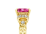 Yellow gold Princess Cut Pink Sapphire Solitaire Ring with Filigree Band and Four-Prong Setting_53