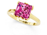 Yellow gold Princess Cut Pink Sapphire Solitaire Ring with Flower Prong Setting and Classic Band_37