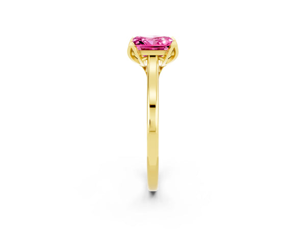 Yellow gold Princess Cut Pink Sapphire Solitaire Ring with Flower Prong Setting and Classic Band