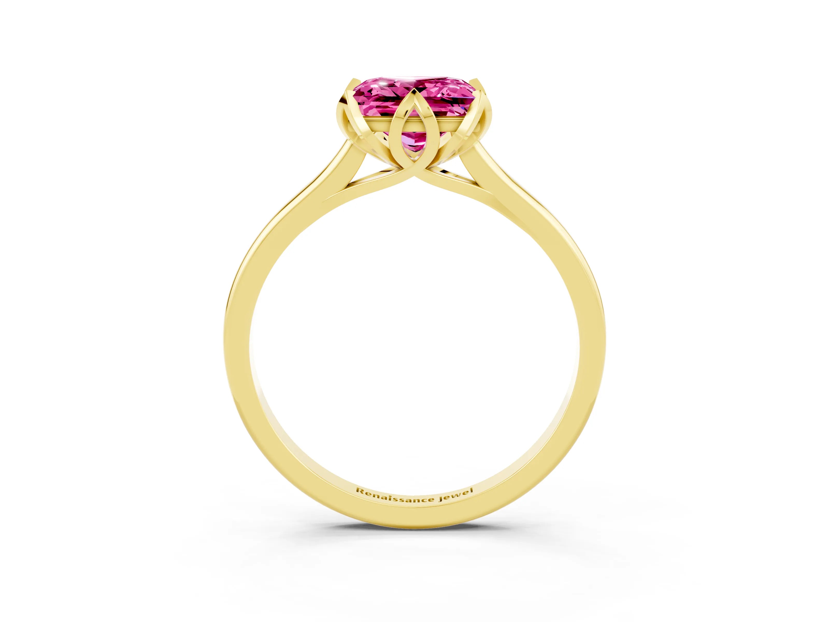 Yellow gold Princess Cut Pink Sapphire Solitaire Ring with Flower Prong Setting and Classic Band_39