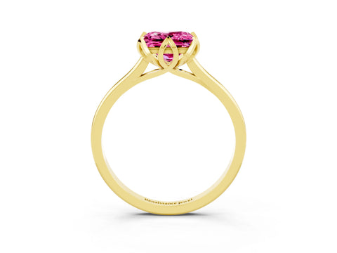 Yellow gold Princess Cut Pink Sapphire Solitaire Ring with Flower Prong Setting and Classic Band_39