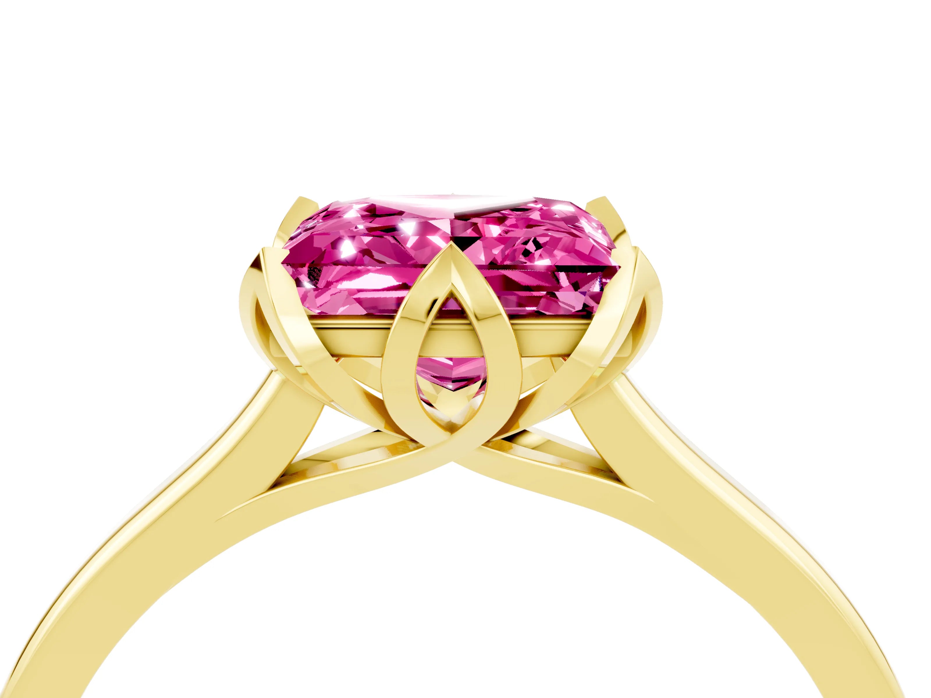 Yellow gold Princess Cut Pink Sapphire Solitaire Ring with Flower Prong Setting and Classic Band_40