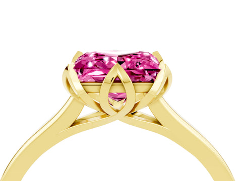 Yellow gold Princess Cut Pink Sapphire Solitaire Ring with Flower Prong Setting and Classic Band_40