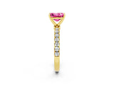Yellow gold Princess Cut Pink Sapphire Solitaire Ring with Pavé Accents and Four-Prong Setting_26