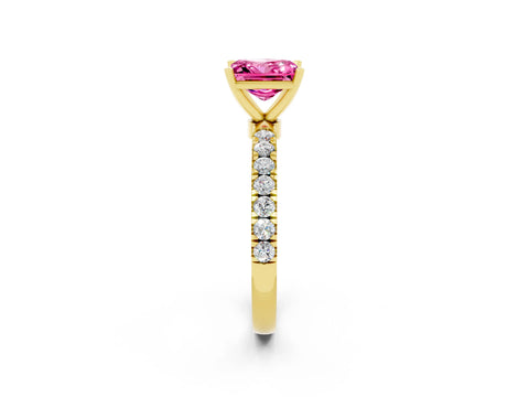 Yellow gold Princess Cut Pink Sapphire Solitaire Ring with Pavé Accents and Four-Prong Setting_26