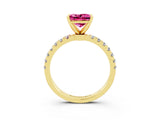 Yellow gold Princess Cut Pink Sapphire Solitaire Ring with Pavé Accents and Four-Prong Setting_27