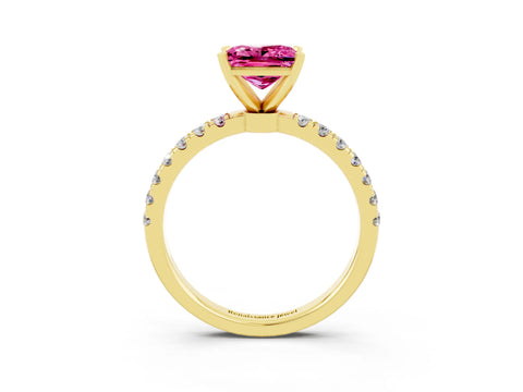 Yellow gold Princess Cut Pink Sapphire Solitaire Ring with Pavé Accents and Four-Prong Setting_27