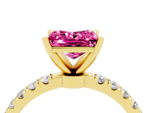 Yellow gold Princess Cut Pink Sapphire Solitaire Ring with Pavé Accents and Four-Prong Setting_28