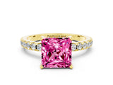 Yellow gold Princess Cut Pink Sapphire Solitaire Ring with Pavé Band and Four-Prong Setting_60
