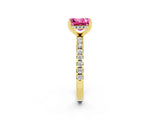 Yellow gold Princess Cut Pink Sapphire Solitaire Ring with Pavé Band and Four-Prong Setting_62