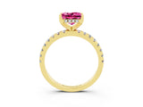 Yellow gold Princess Cut Pink Sapphire Solitaire Ring with Pavé Band and Four-Prong Setting_63