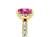 Yellow gold Princess Cut Pink Sapphire Solitaire Ring with Pavé Band and Four-Prong Setting_65