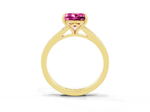 Yellow gold Princess Cut Pink Sapphire Solitaire Ring with Pavé Band and Prong Setting_15