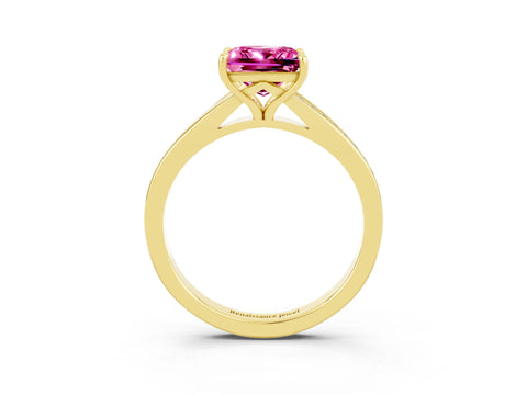 Yellow gold Princess Cut Pink Sapphire Solitaire Ring with Pavé Band and Prong Setting_3