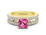 Yellow gold Princess Cut Pink Sapphire Solitaire Ring with Pavé and Channel Set Band_24