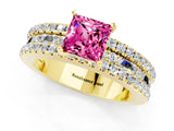 Yellow gold Princess Cut Pink Sapphire Solitaire Ring with Pavé and Channel Set Band_25