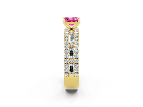 Yellow gold Princess Cut Pink Sapphire Solitaire Ring with Pavé and Channel Set Band_26