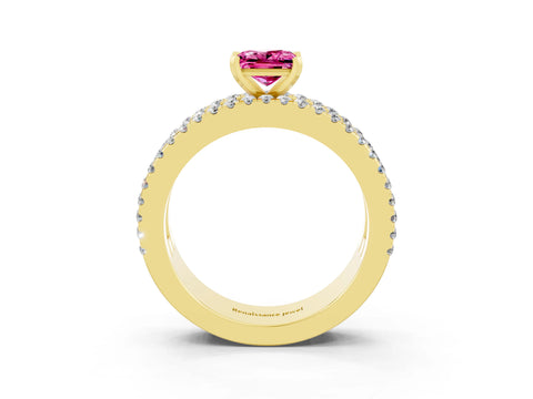Yellow gold Princess Cut Pink Sapphire Solitaire Ring with Pavé and Channel Set Band_27