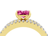 Yellow gold Princess Cut Pink Sapphire Solitaire Ring with Pavé and Channel Set Band_28