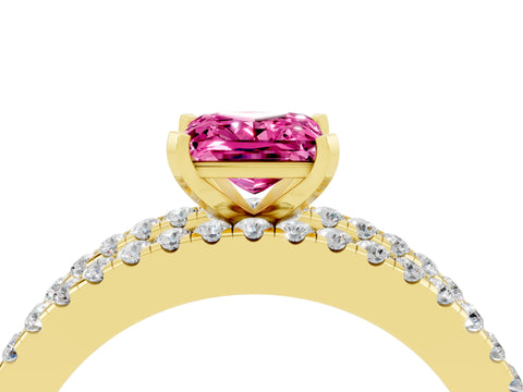 Yellow gold Princess Cut Pink Sapphire Solitaire Ring with Pavé and Channel Set Band_28