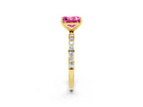 Yellow gold Princess Cut Pink Sapphire Solitaire Ring with Pave Band and Four Prong Setting_14