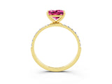 Yellow gold Princess Cut Pink Sapphire Solitaire Ring with Pave Band and Four Prong Setting_15