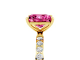 Yellow gold Princess Cut Pink Sapphire Solitaire Ring with Pave Band and Four Prong Setting_17