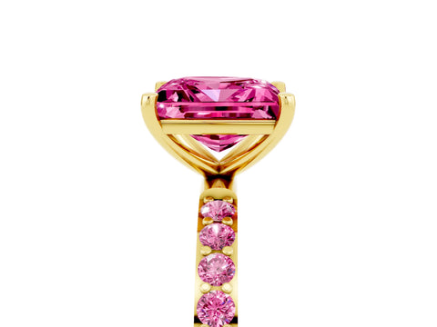 Yellow gold Princess Cut Pink Sapphire Solitaire Ring with Pave Band and Four Prong Setting_5