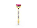 Yellow gold Princess Cut Pink Sapphire Solitaire Ring with Round  Pavé Band and Four-Prong Setting_38
