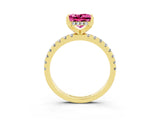 Yellow gold Princess Cut Pink Sapphire Solitaire Ring with Round  Pavé Band and Four-Prong Setting_39