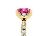 Yellow gold Princess Cut Pink Sapphire Solitaire Ring with Round  Pavé Band and Four-Prong Setting_41