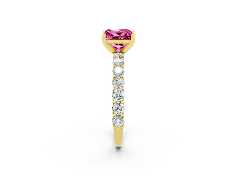 Yellow gold Princess Cut Pink Sapphire Solitaire Ring with Shared Prong Pavé Band and Four-Prong Setting_2