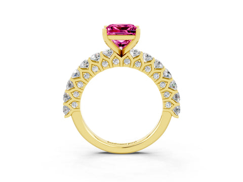 Yellow gold Princess Cut Pink Sapphire Solitaire Ring with Shared Prong Pavé Band and Four-Prong Setting_3