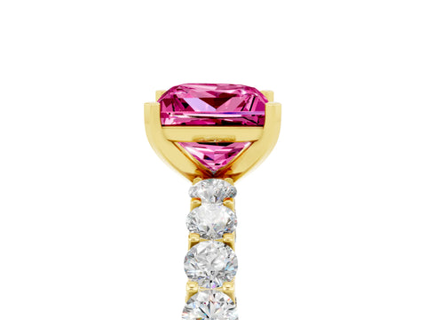 Yellow gold Princess Cut Pink Sapphire Solitaire Ring with Shared Prong Pavé Band and Four-Prong Setting_5
