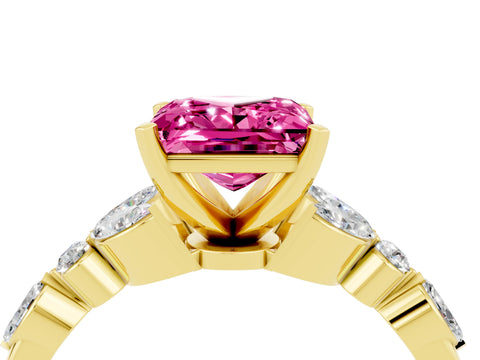 Yellow gold Princess Cut Pink Sapphire Solitaire Ring with Side Stones and Four-Prong Setting_16