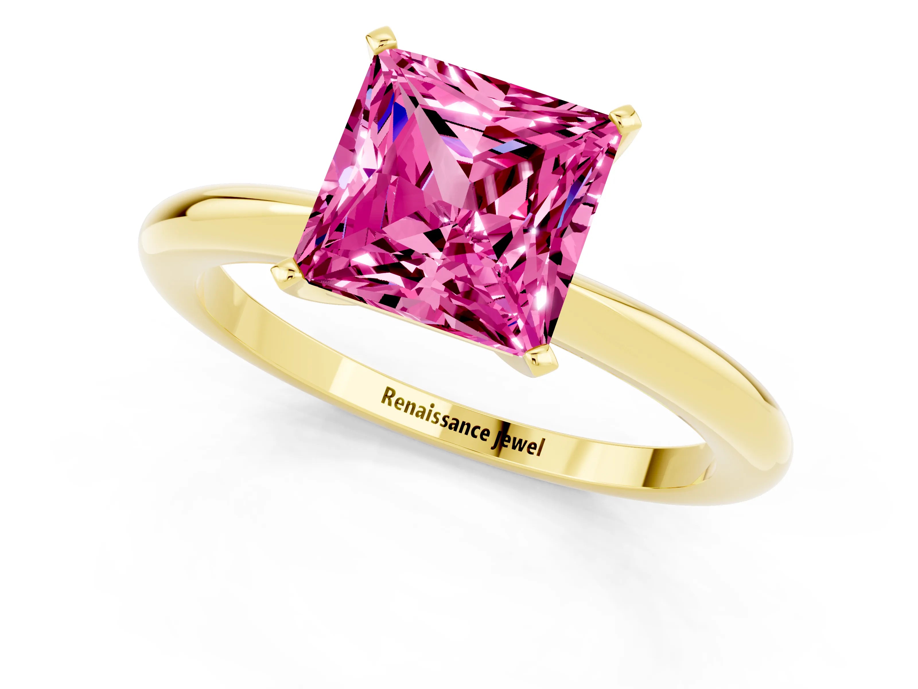 Yellow gold Princess Cut Pink Sapphire Solitaire Ring with Six-Prong Setting and Classic Band_1