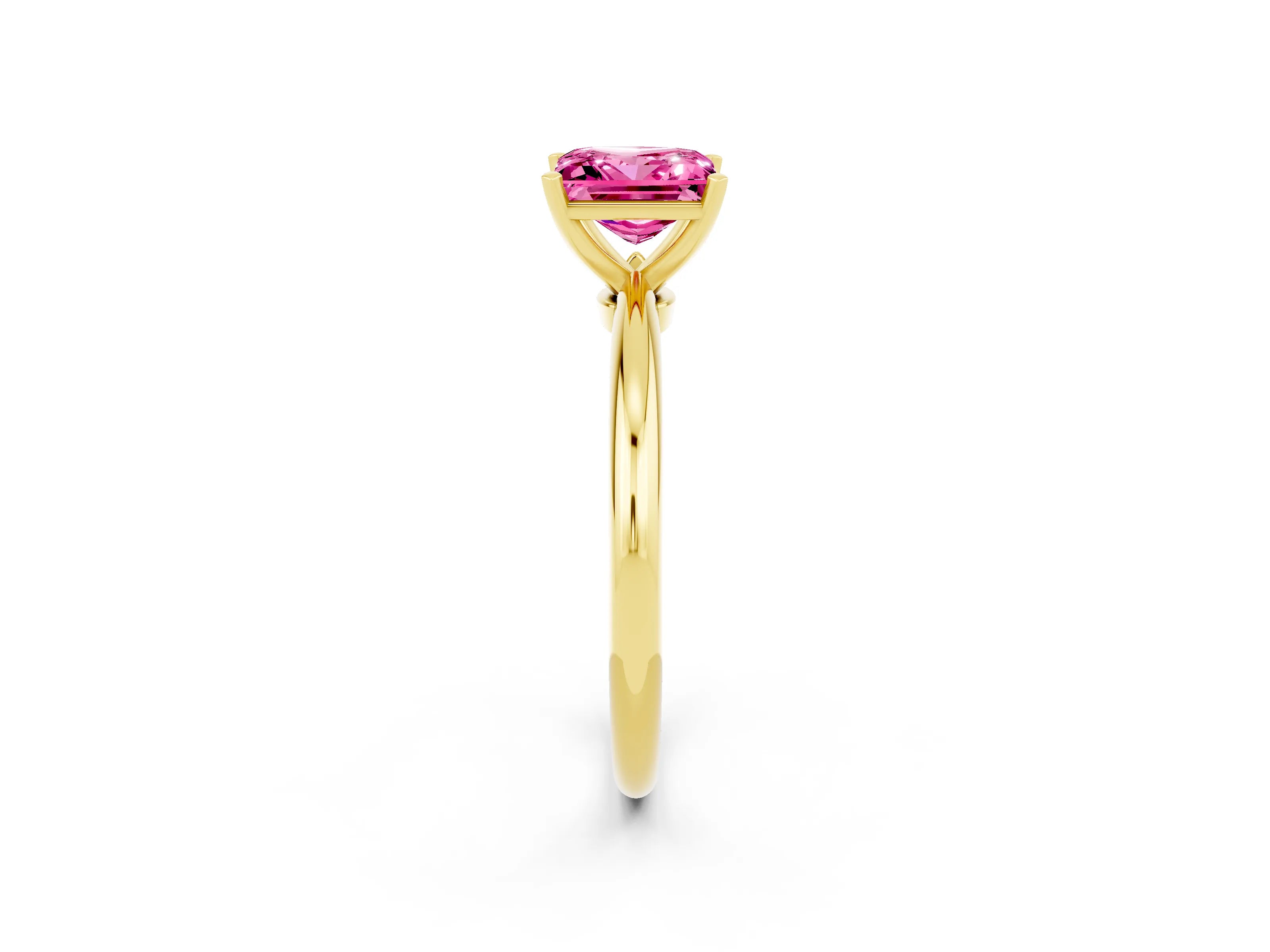 Yellow gold Princess Cut Pink Sapphire Solitaire Ring with Six-Prong Setting and Classic Band_2