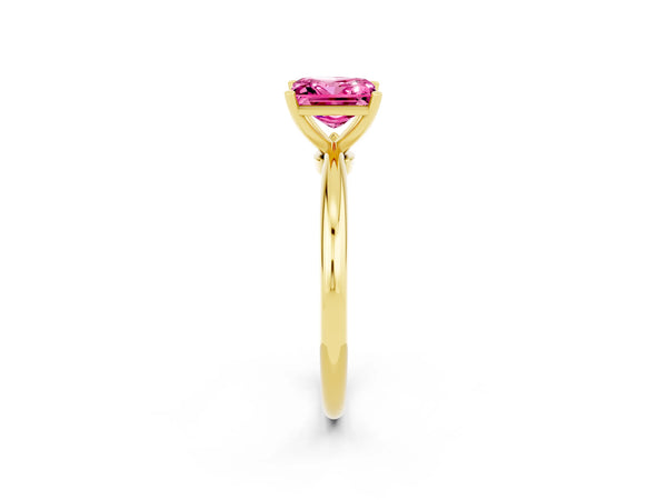 Yellow gold Princess Cut Pink Sapphire Solitaire Ring with Six-Prong Setting and Classic Band