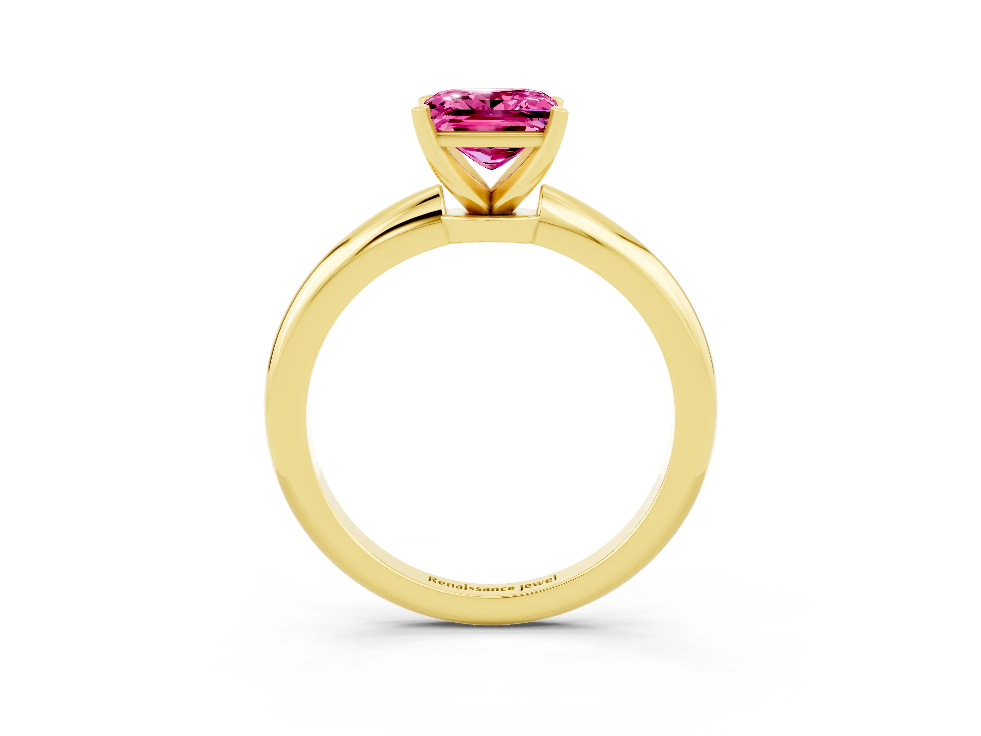 Yellow gold Princess Cut Pink Sapphire Solitaire Ring with Six-Prong Setting and Classic Band_3