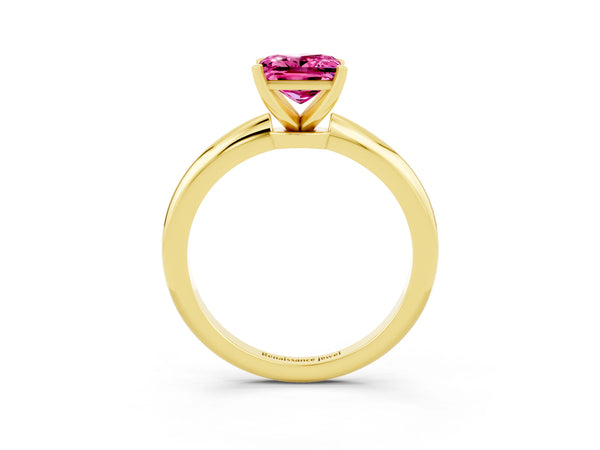 Yellow gold Princess Cut Pink Sapphire Solitaire Ring with Six-Prong Setting and Classic Band